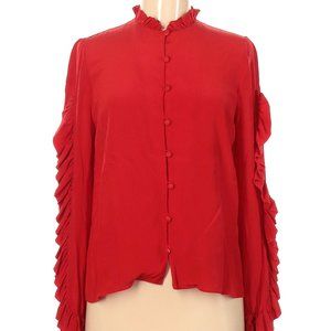 Alexis Rocio Ruffle Trim Red Silk Blouse FREE SHIPPING